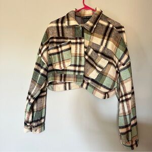HYFVE Plaid Cropped Jacket in Green and Tan